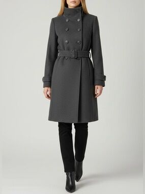 Le Chateau Charcoal Grey Pea Coat Double Breasted Winter Coat Funnel Neck XS